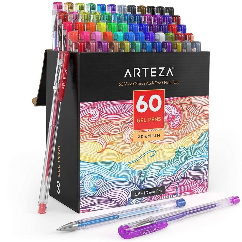 ARTEZA Gel Pens Colored Set of 60  Fine Point Pens for Journaling and Coloring  Vibrant Ink Pens for Adults - Image 1
